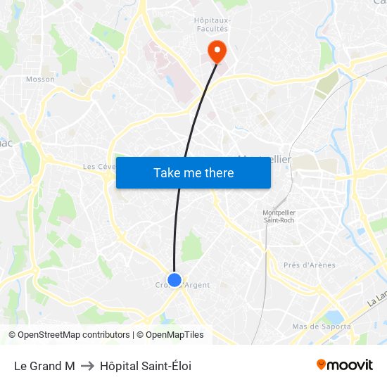 Le Grand M to Hôpital Saint-Éloi map