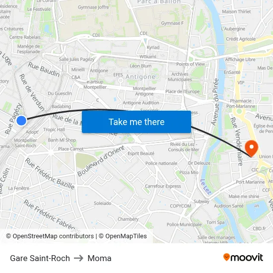 Gare Saint-Roch to Moma map
