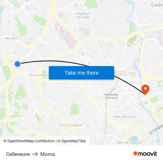 Celleneuve to Moma map
