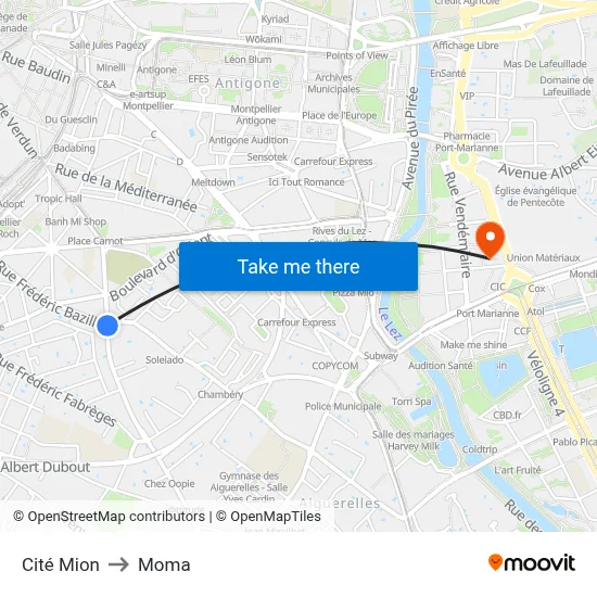 Cité Mion to Moma map