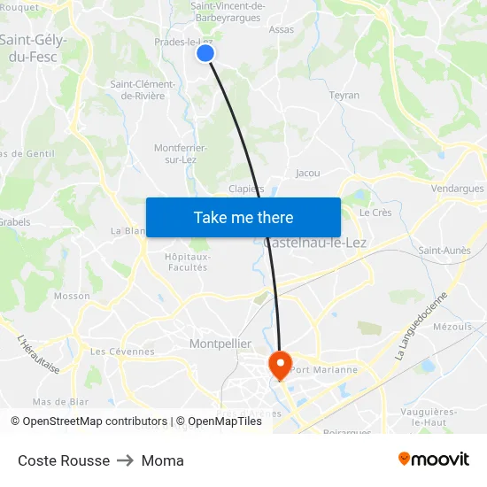 Coste Rousse to Moma map