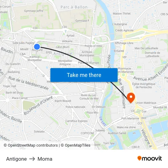 Antigone to Moma map