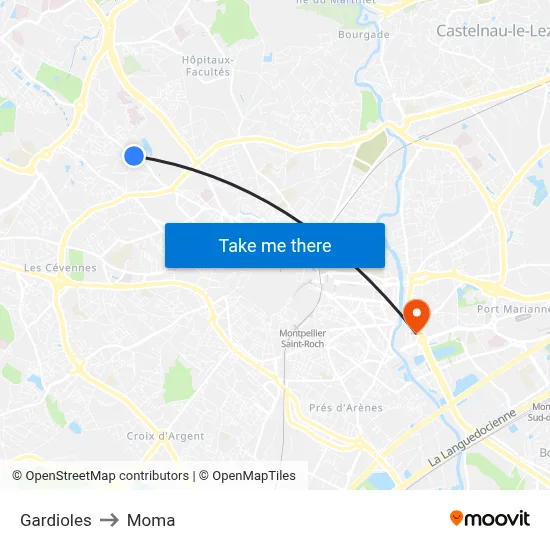 Gardioles to Moma map