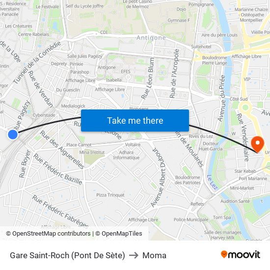 Gare Saint-Roch (Pont De Sète) to Moma map