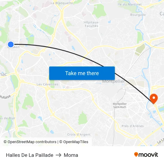 Halles De La Paillade to Moma map