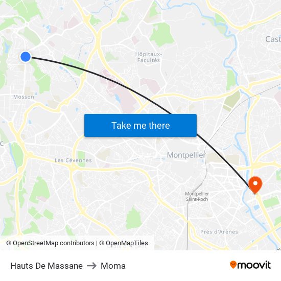 Hauts De Massane to Moma map