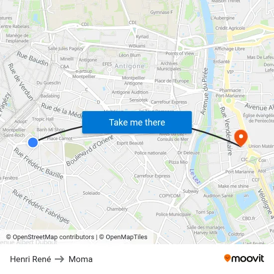Henri René to Moma map