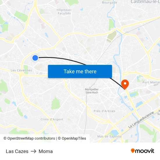 Las Cazes to Moma map