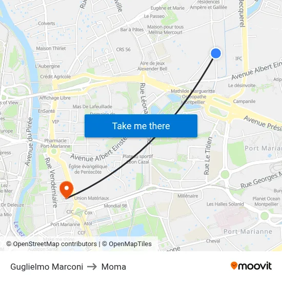 Guglielmo Marconi to Moma map