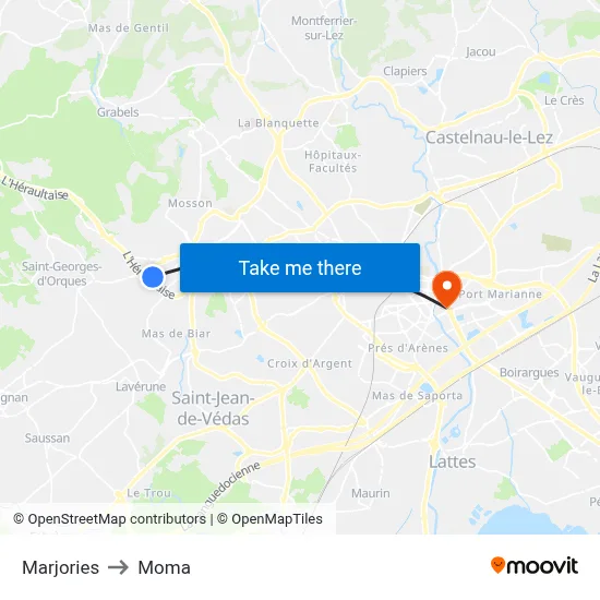 Marjories to Moma map