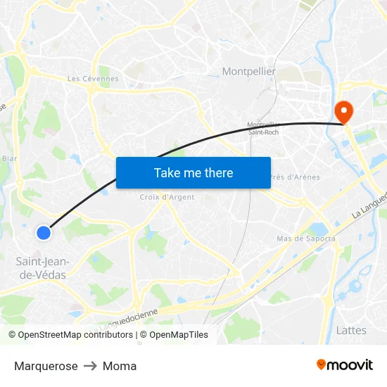 Marquerose to Moma map