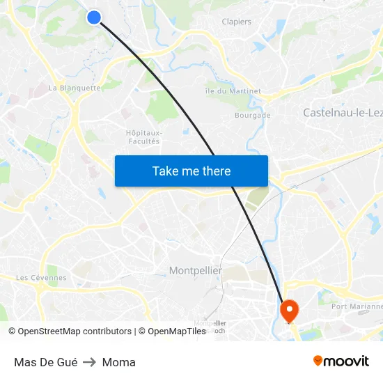 Mas De Gué to Moma map