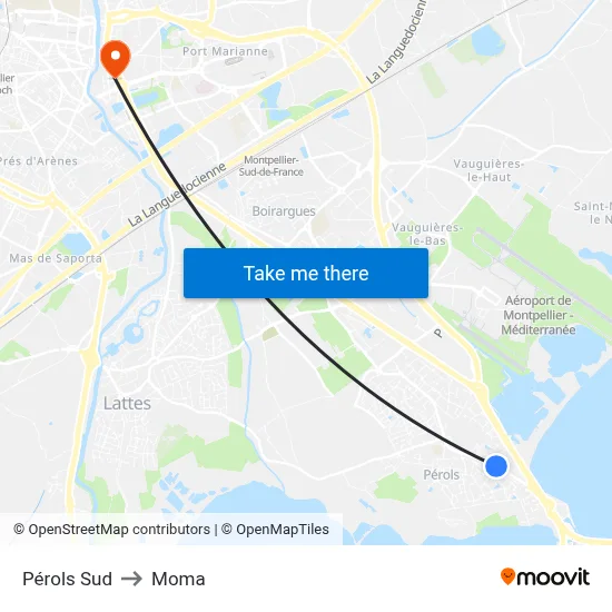 Pérols Sud to Moma map