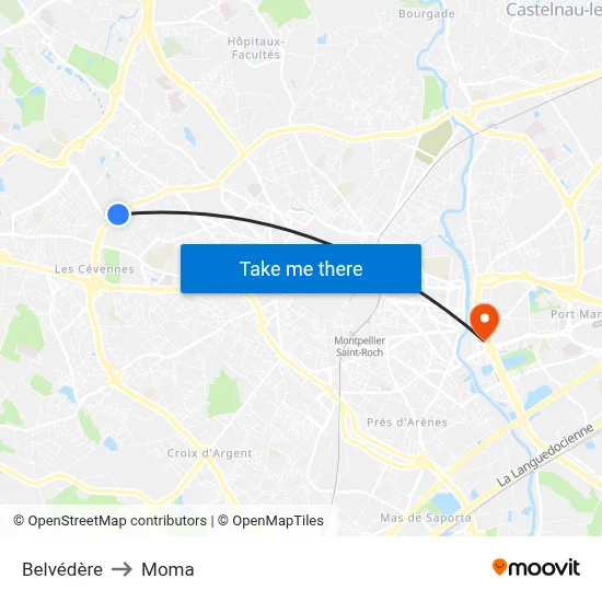 Belvédère to Moma map