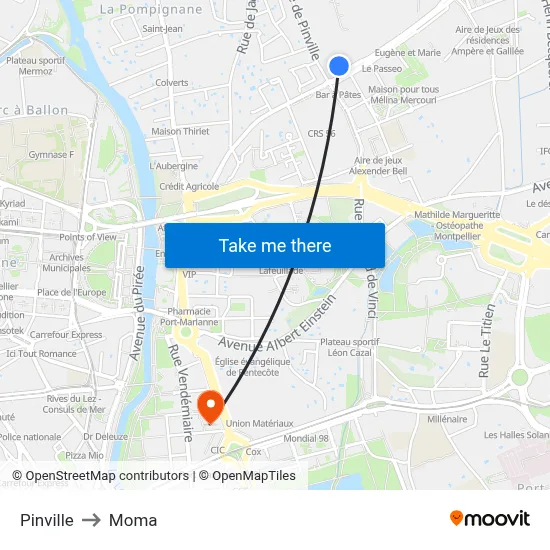 Pinville to Moma map