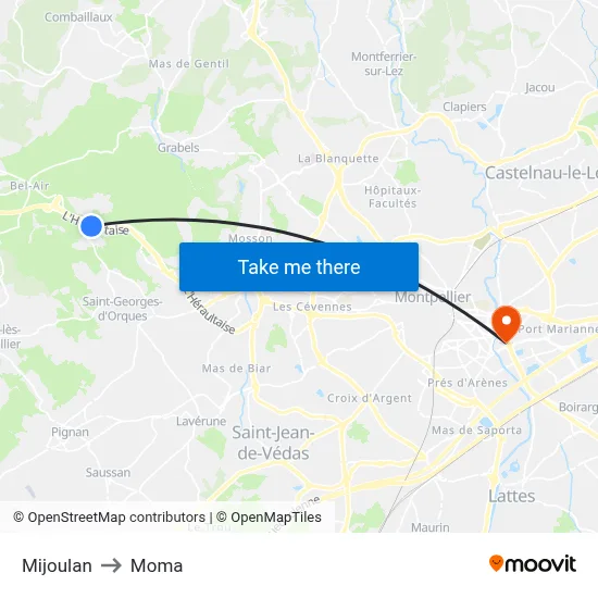 Mijoulan to Moma map