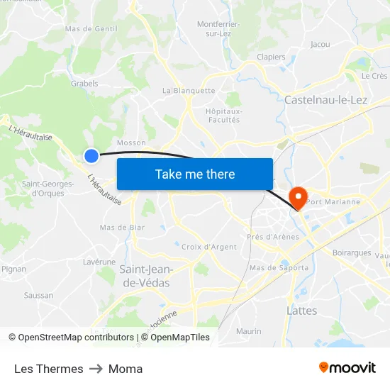 Les Thermes to Moma map