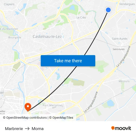 Marbrerie to Moma map