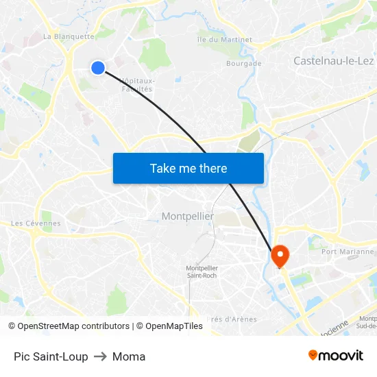 Pic Saint-Loup to Moma map