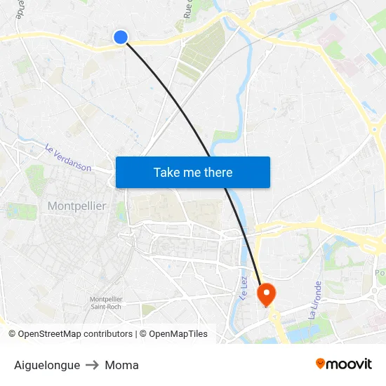 Aiguelongue to Moma map