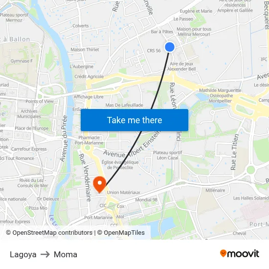 Lagoya to Moma map