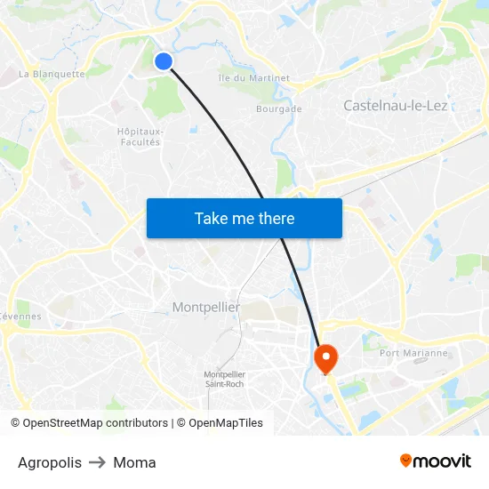 Agropolis to Moma map