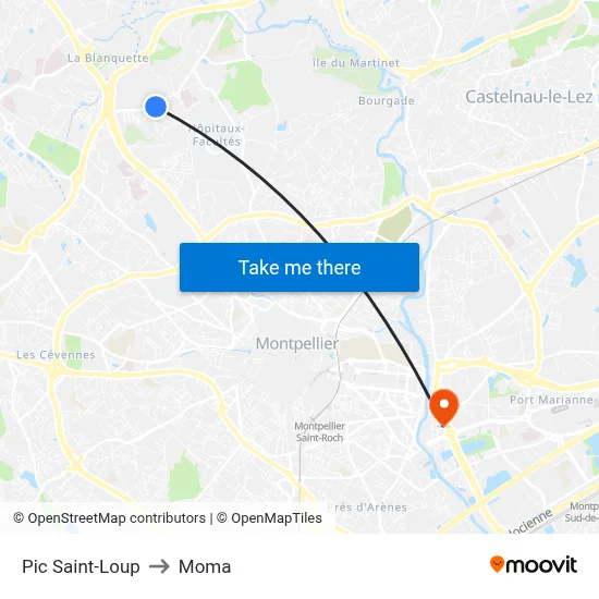 Pic Saint-Loup to Moma map