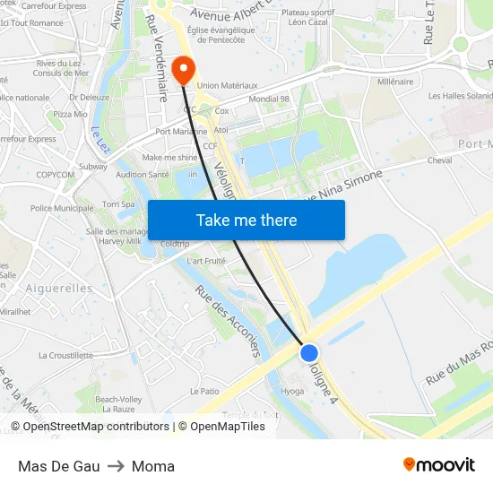 Mas De Gau to Moma map