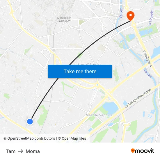 Tam to Moma map