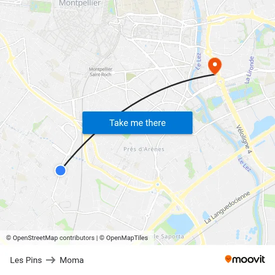 Les Pins to Moma map