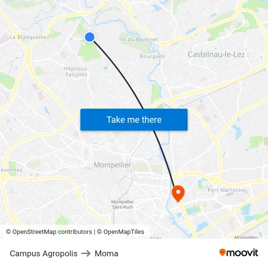 Campus Agropolis to Moma map