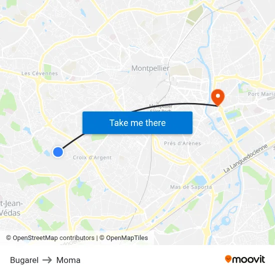 Bugarel to Moma map