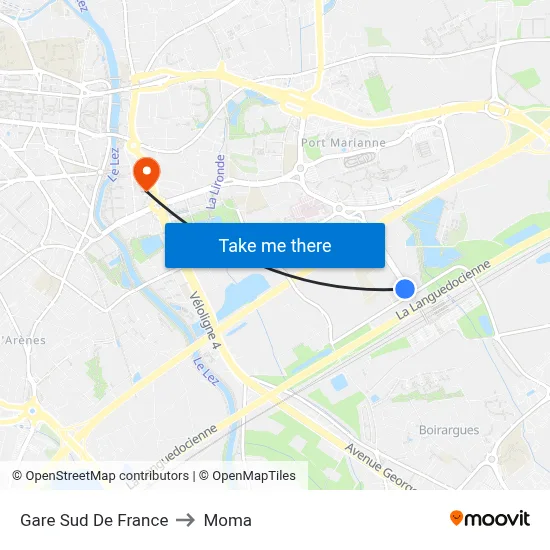Gare Sud De France to Moma map