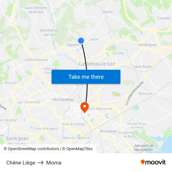 Chêne Liège to Moma map