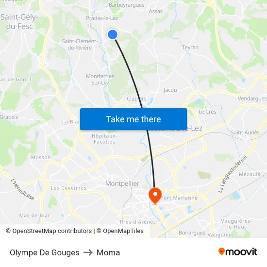 Olympe De Gouges to Moma map