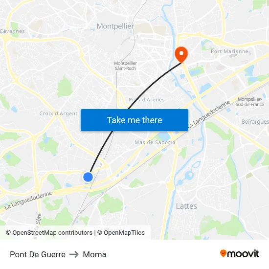 Pont De Guerre to Moma map