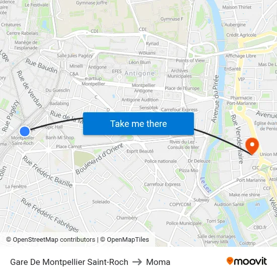 Gare De Montpellier Saint-Roch to Moma map