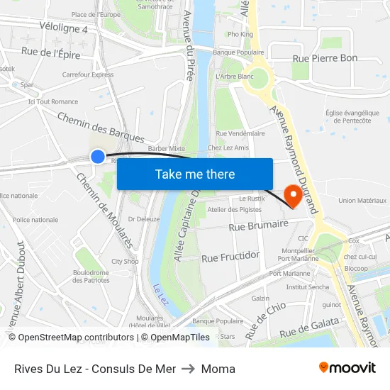 Rives Du Lez - Consuls De Mer to Moma map