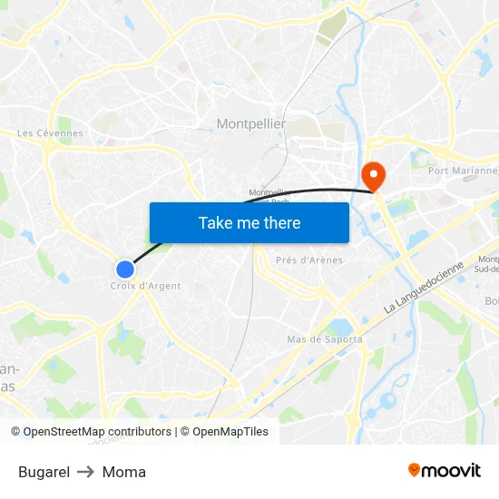 Bugarel to Moma map