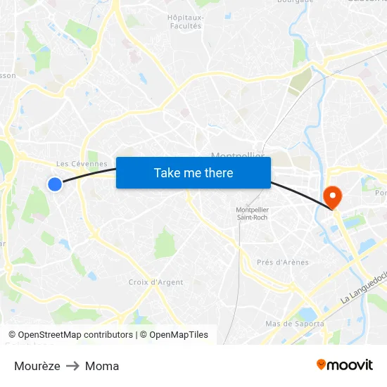Mourèze to Moma map