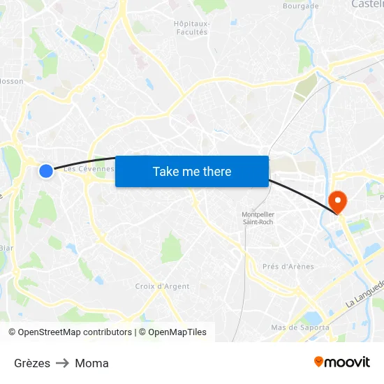 Grèzes to Moma map