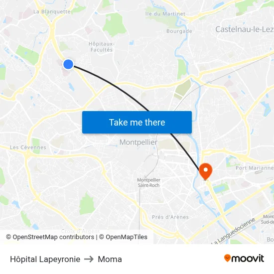 Hôpital Lapeyronie to Moma map
