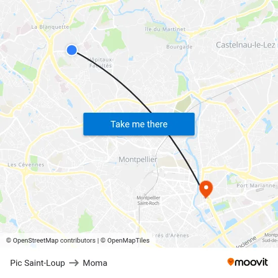 Pic Saint-Loup to Moma map