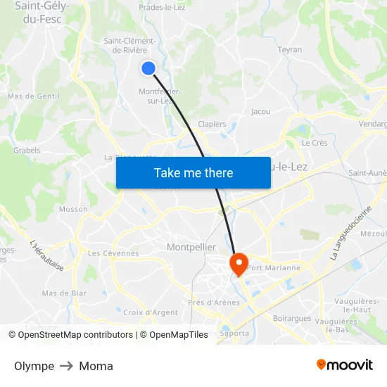 Olympe to Moma map