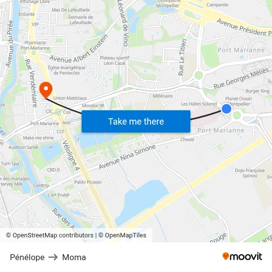 Pénélope to Moma map