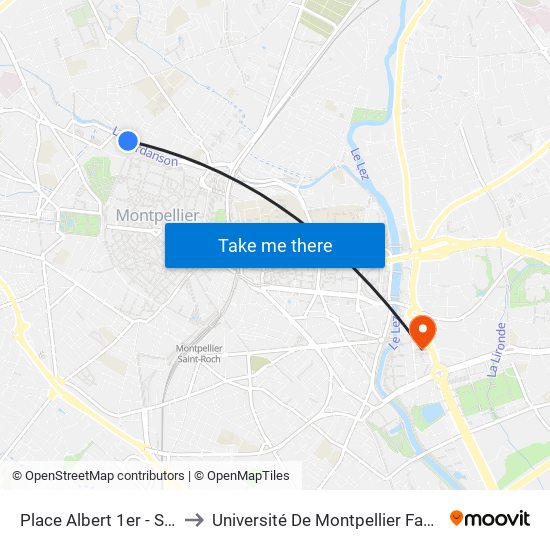 Place Albert 1er - Saint-Charles to Université De Montpellier Faculté D'Economie map