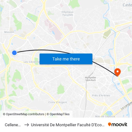 Celleneuve to Université De Montpellier Faculté D'Economie map