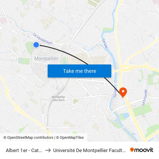 Albert 1er - Cathédrale to Université De Montpellier Faculté D'Economie map