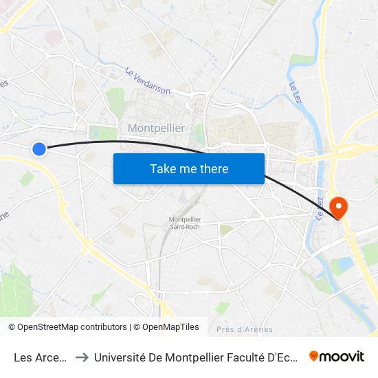 Les Arceaux to Université De Montpellier Faculté D'Economie map