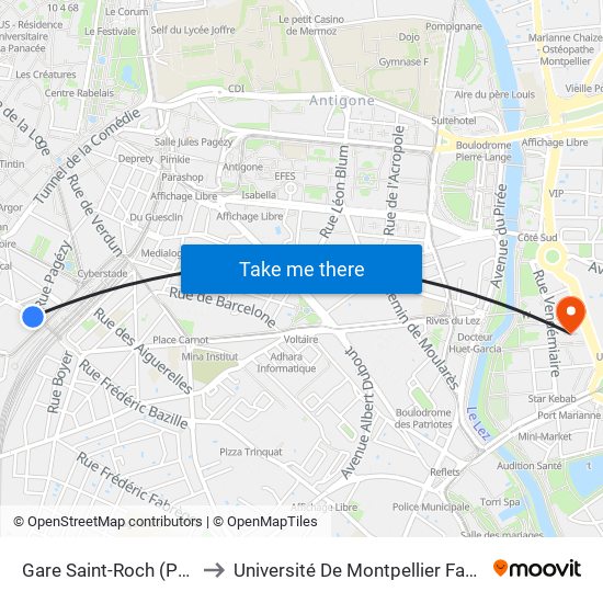 Gare Saint-Roch (Pont De Sète) to Université De Montpellier Faculté D'Economie map